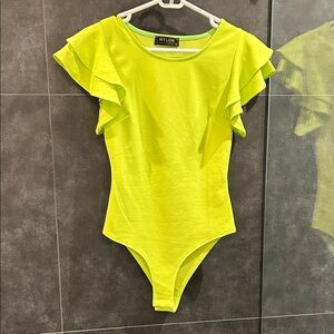 Nylon Lime Green Ruffle Sleeve Bodysuit
